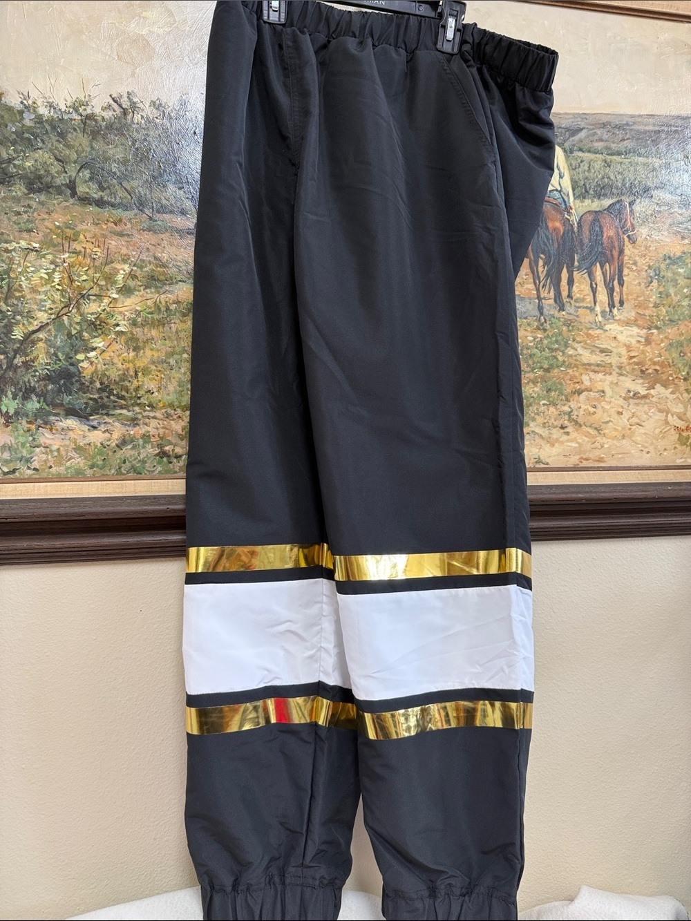 Weissman Black Gold White Strip Detail Jogger Pants